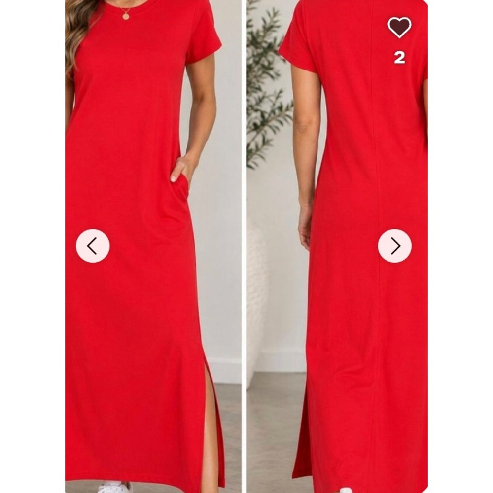 Spanx sz M red short sleeve comfy shirt maxi dress all stretch side slits OO